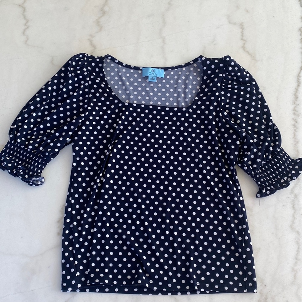 Navy with white polka dots